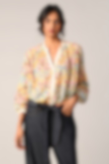 Ivory Cotton Silk Floral Oversized Shirt by Payal Pratap at Pernia's Pop Up Shop