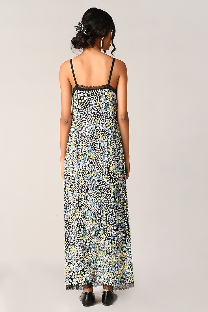 Ivory Poly Chiffon Floral Embroidered Slip Party Wear Dress by Payal Pratap at Pernia's Pop Up Shop