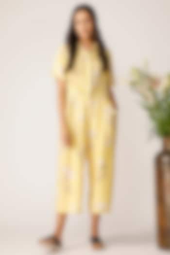 Yellow Floral Printed Jumpsuit by Payal Pratap