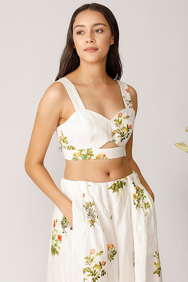 Ecru Floral Printed Bustier by Payal Pratap at Pernia's Pop Up Shop