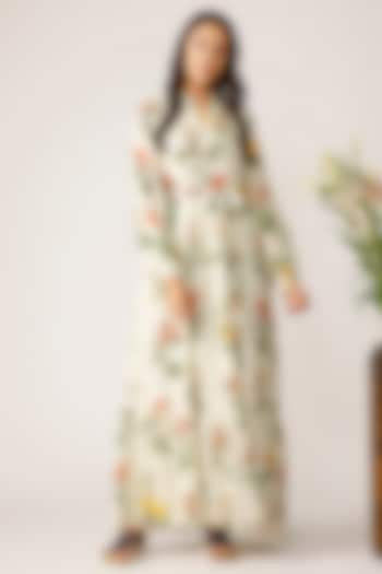 Ecru Floral Printed Maxi Dress by Payal Pratap at Pernia's Pop Up Shop