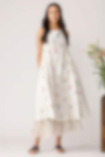 Ecru Floral Printed Cross Back Vacation Dress by Payal Pratap at Pernia's Pop Up Shop