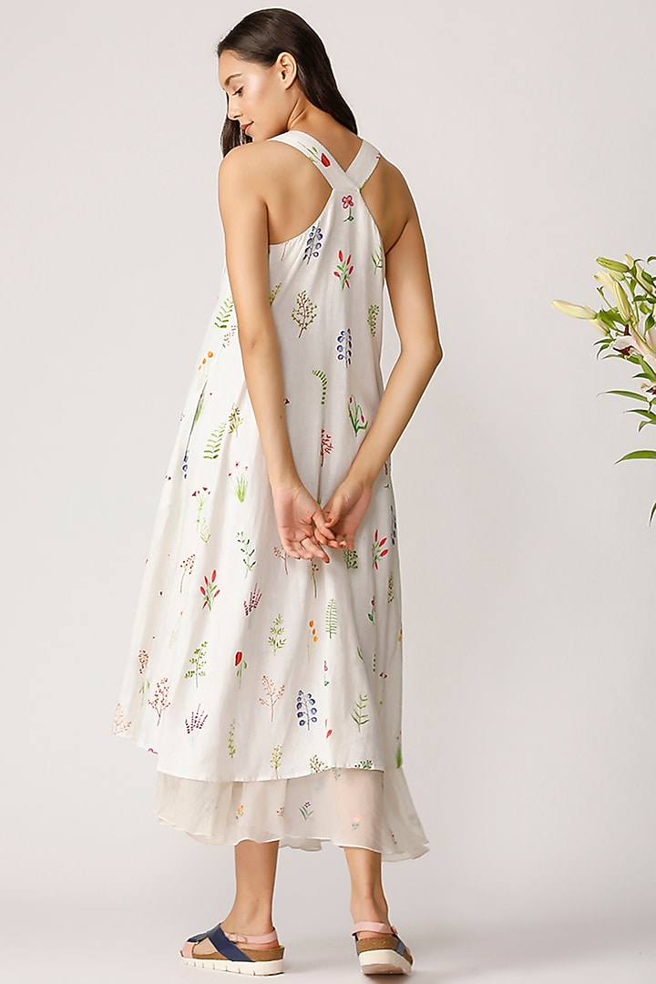 Ecru Floral Printed Cross Back Vacation Dress by Payal Pratap at Pernia's Pop Up Shop