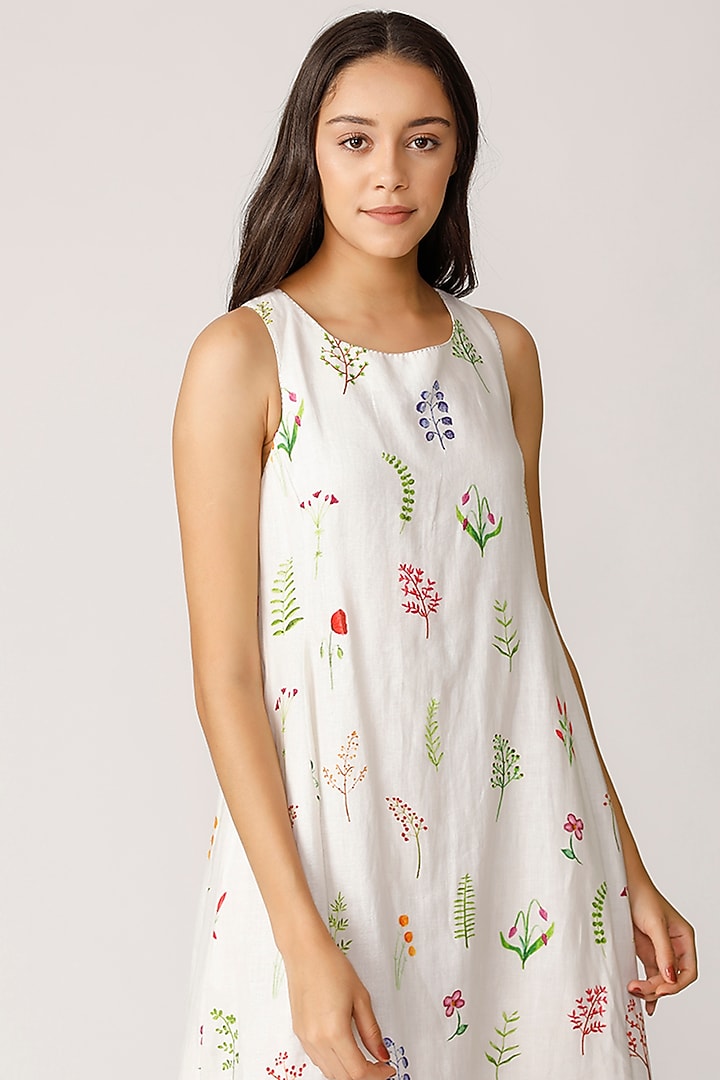 Ecru Floral Printed Cross Back Vacation Dress by Payal Pratap at Pernia's Pop Up Shop