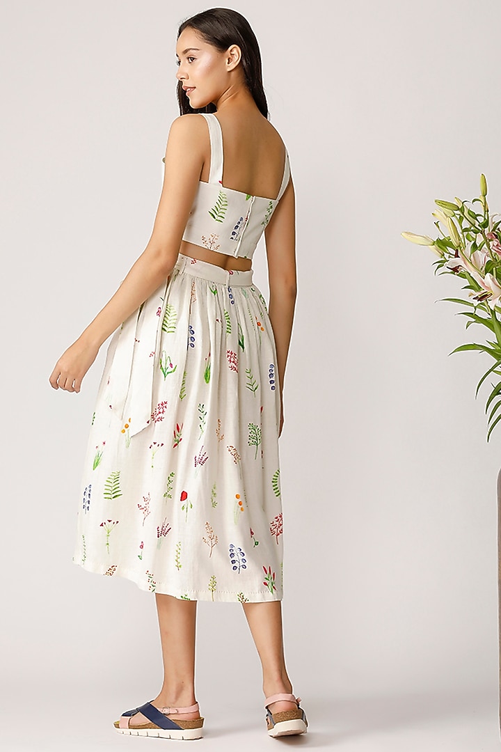 Ecru Floral Printed Linen Bustier by Payal Pratap at Pernia's Pop Up Shop