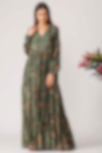 Green Twig Printed Vacation Dress by Payal Pratap at Pernia's Pop Up Shop