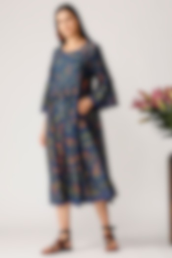 Navy Blue Printed Mini Vacation Dress by Payal Pratap at Pernia's Pop Up Shop