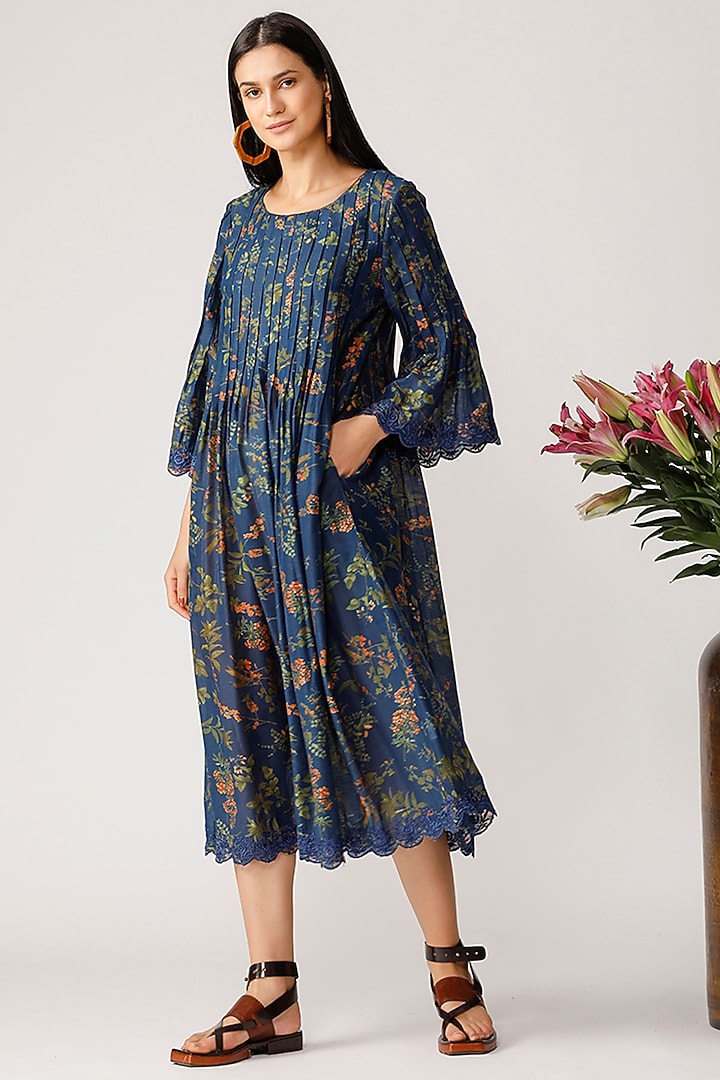 Navy Blue Printed Mini Vacation Dress by Payal Pratap at Pernia's Pop Up Shop