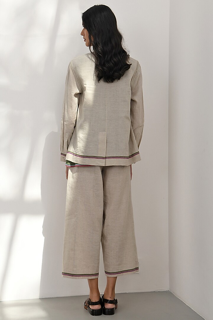 Beige Handloom Linen Shirt Jacket by Payal Pratap at Pernia's Pop Up Shop