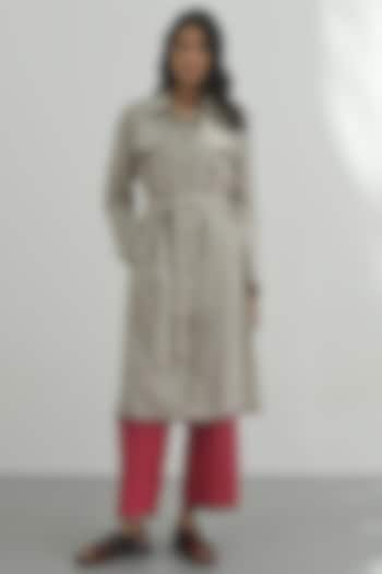 Beige Handloom Linen Trench Coat by Payal Pratap at Pernia's Pop Up Shop