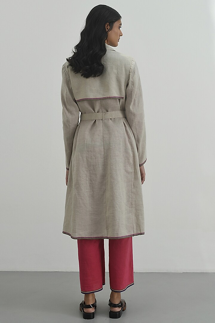 Beige Handloom Linen Trench Coat by Payal Pratap at Pernia's Pop Up Shop