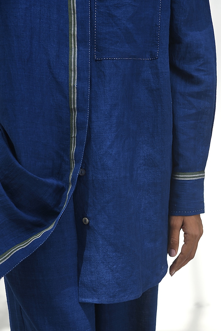 Persian Blue Handloom Linen Shirt by Payal Pratap at Pernia's Pop Up Shop