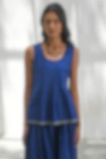 Cobalt Blue Handloom Linen Top by Payal Pratap at Pernia's Pop Up Shop