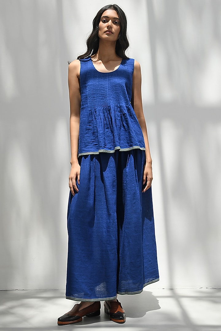 Cobalt Blue Handloom Linen Top by Payal Pratap at Pernia's Pop Up Shop