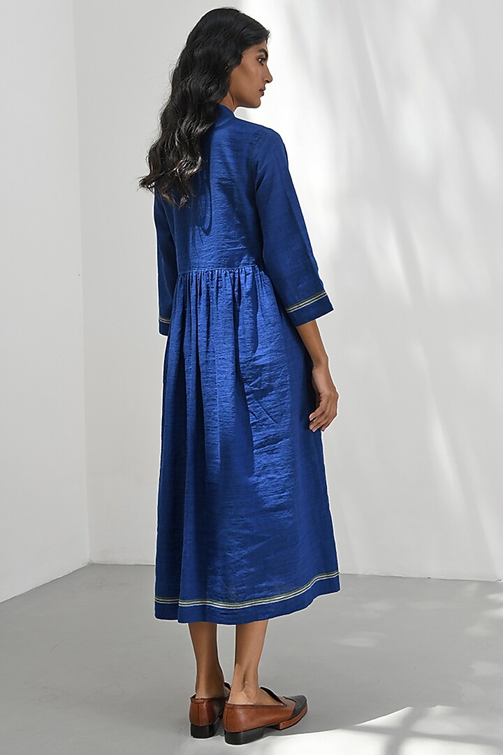 Persian Blue Handloom Linen Open Tunic Vacation Dress by Payal Pratap at Pernia's Pop Up Shop