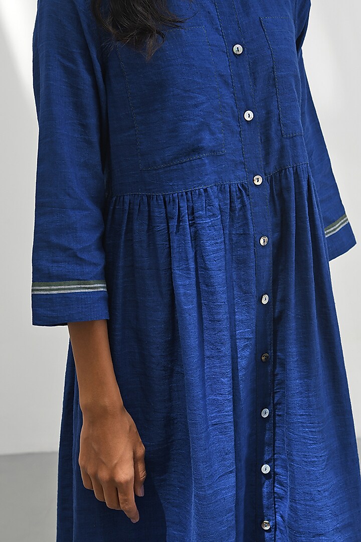 Persian Blue Handloom Linen Open Tunic Vacation Dress by Payal Pratap at Pernia's Pop Up Shop