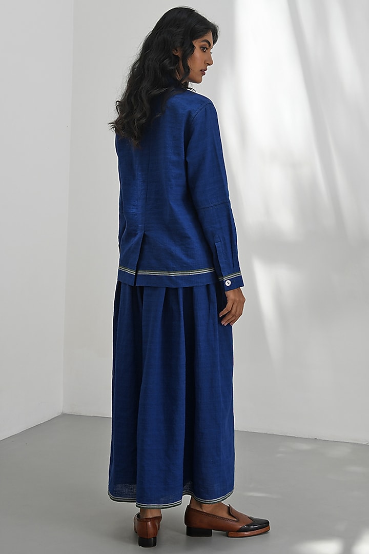 Persian Blue Handloom Linen Shirt Jacket by Payal Pratap at Pernia's Pop Up Shop