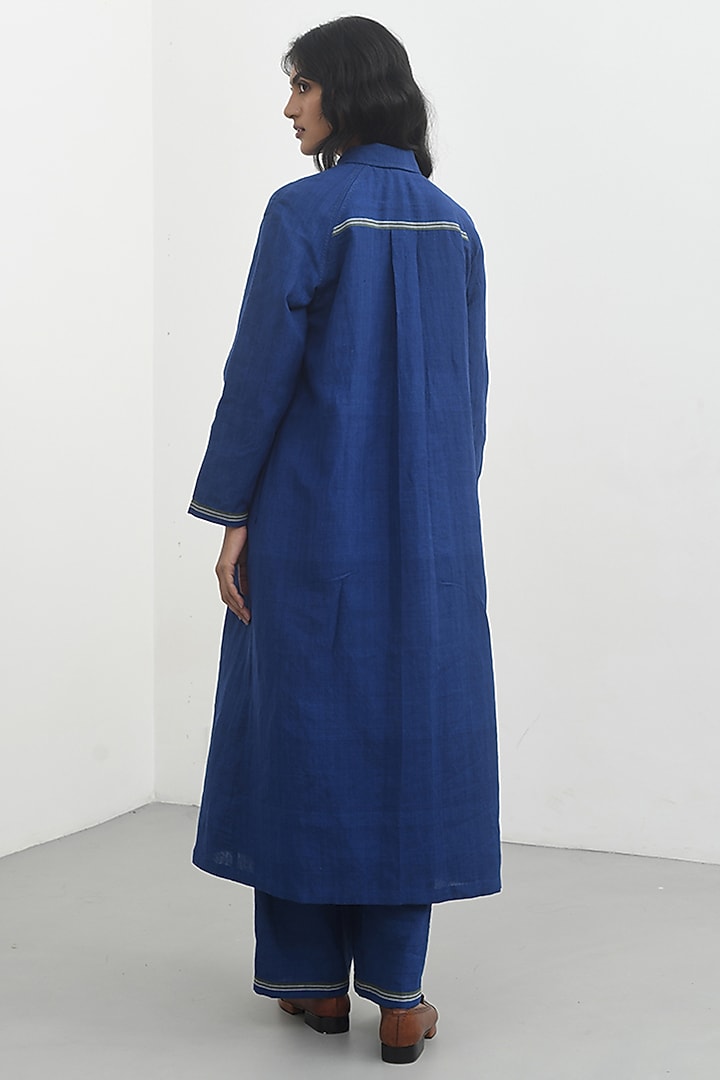 Persian Blue Handloom Linen Vacation Dress by Payal Pratap at Pernia's Pop Up Shop