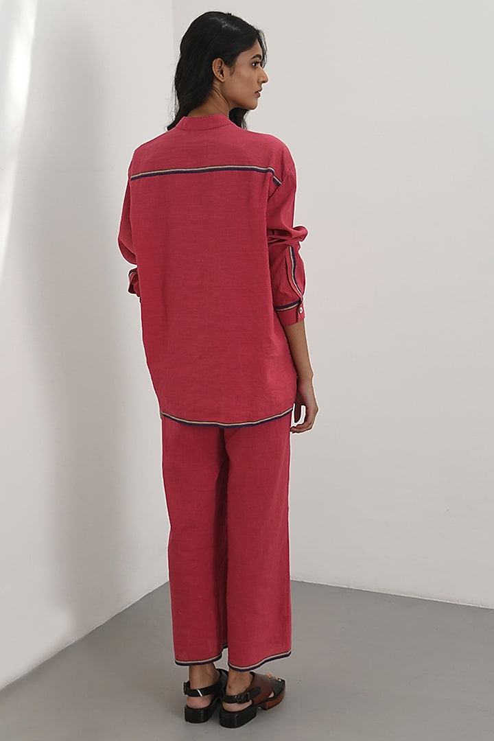 Crimson Red Handloom Linen Shirt by Payal Pratap at Pernia's Pop Up Shop