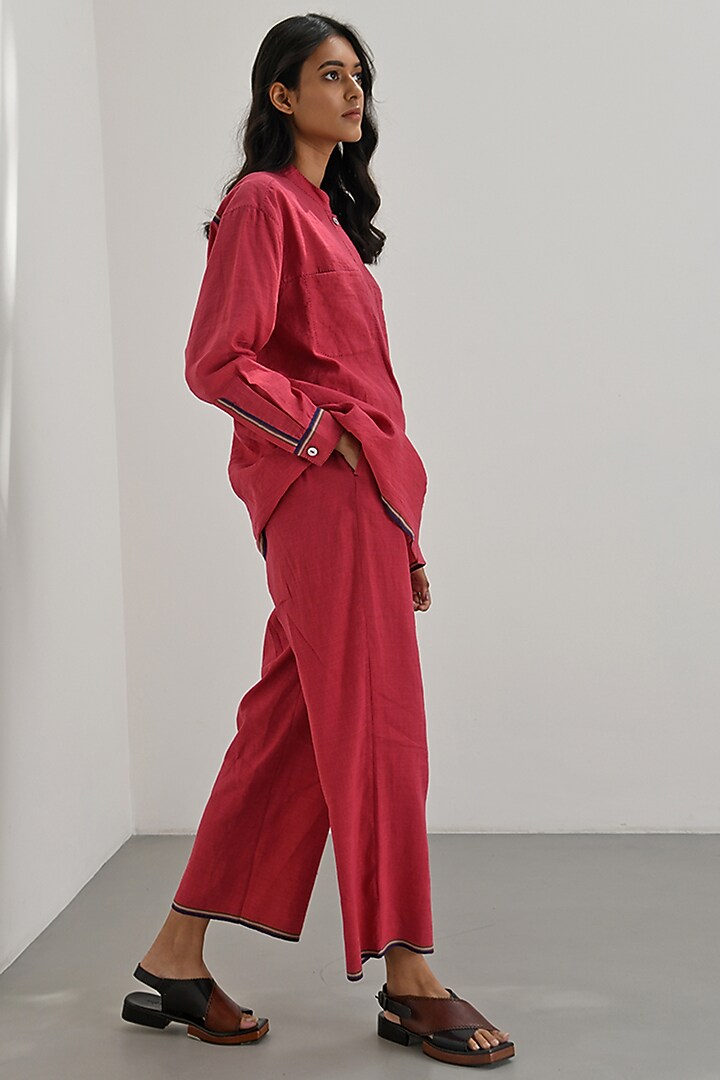 Crimson Red Handloom Linen Shirt by Payal Pratap at Pernia's Pop Up Shop