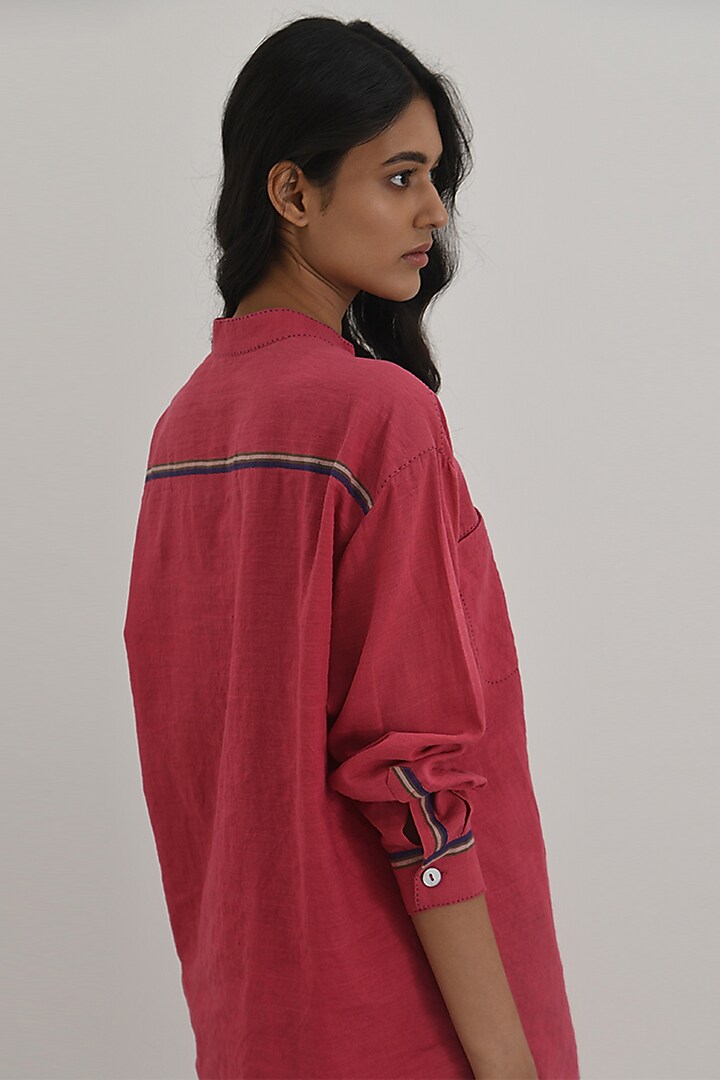 Crimson Red Handloom Linen Shirt by Payal Pratap at Pernia's Pop Up Shop
