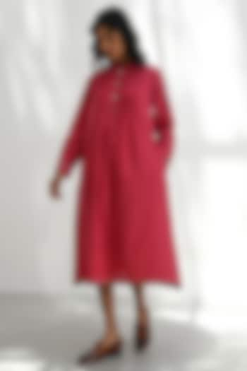 Crimson Red Handloom Linen Dress by Payal Pratap at Pernia's Pop Up Shop