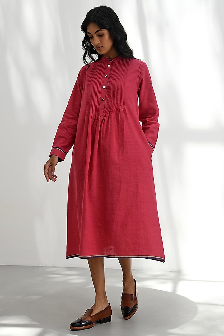 Crimson Red Handloom Linen Dress by Payal Pratap at Pernia's Pop Up Shop