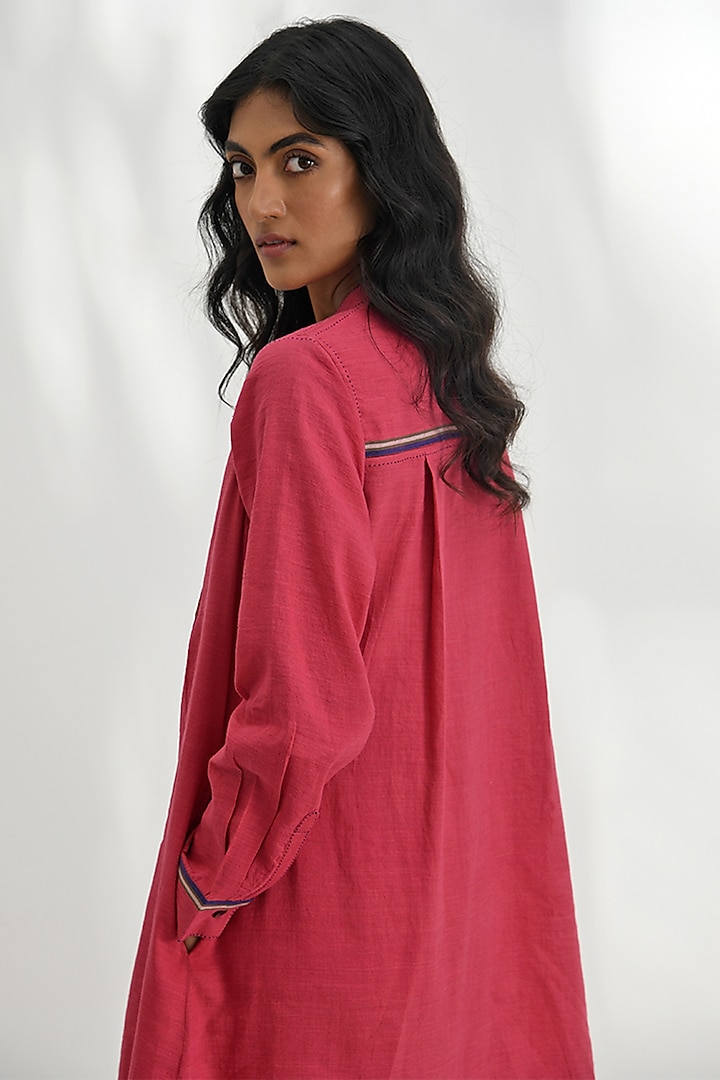 Crimson Red Handloom Linen Vacation Dress by Payal Pratap at Pernia's Pop Up Shop