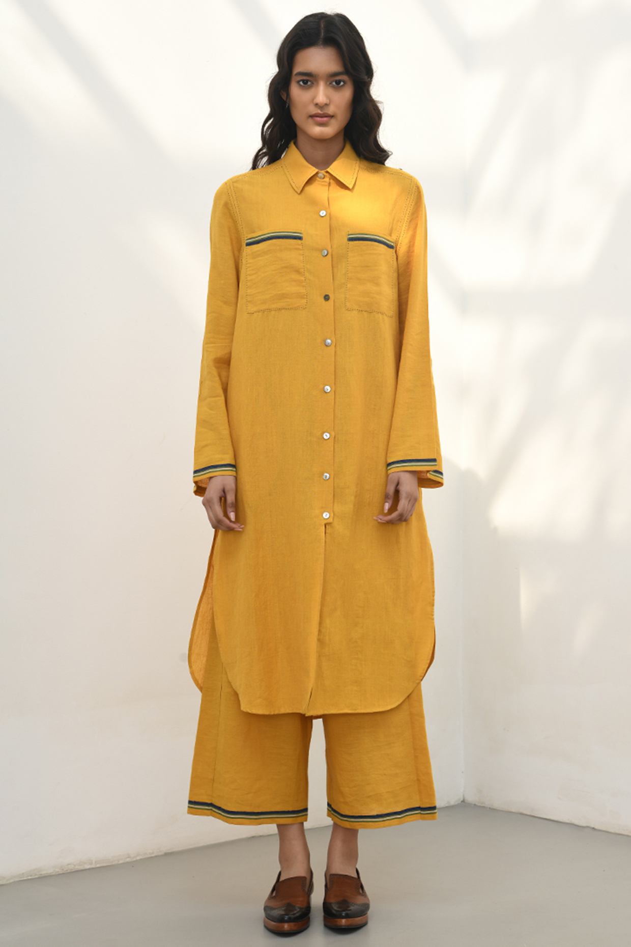 Mustard Yellow Handloom Linen Tunic by Payal Pratap at Pernia's Pop Up Shop
