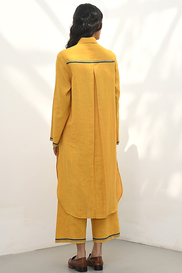 Mustard Yellow Handloom Linen Tunic by Payal Pratap at Pernia's Pop Up Shop