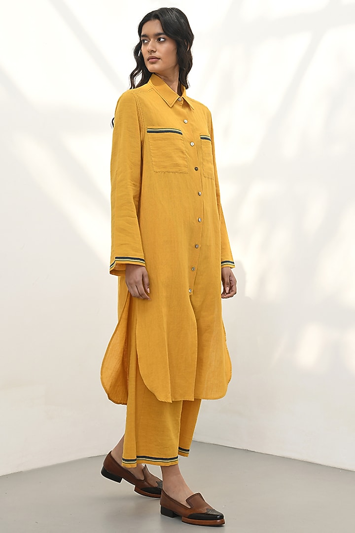 Mustard Yellow Handloom Linen Tunic by Payal Pratap at Pernia's Pop Up Shop