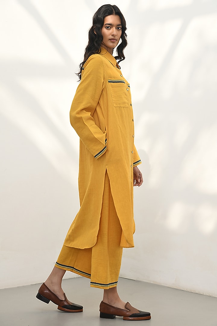Mustard Yellow Handloom Linen Tunic by Payal Pratap at Pernia's Pop Up Shop