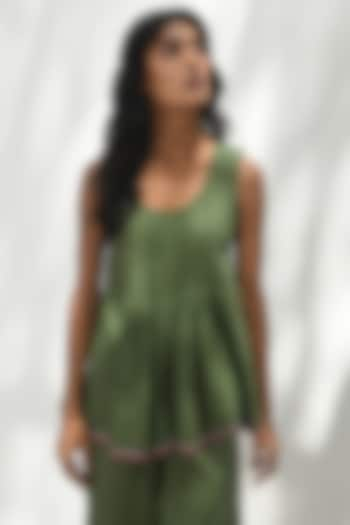 Olive Green Handloom Linen Top by Payal Pratap at Pernia's Pop Up Shop