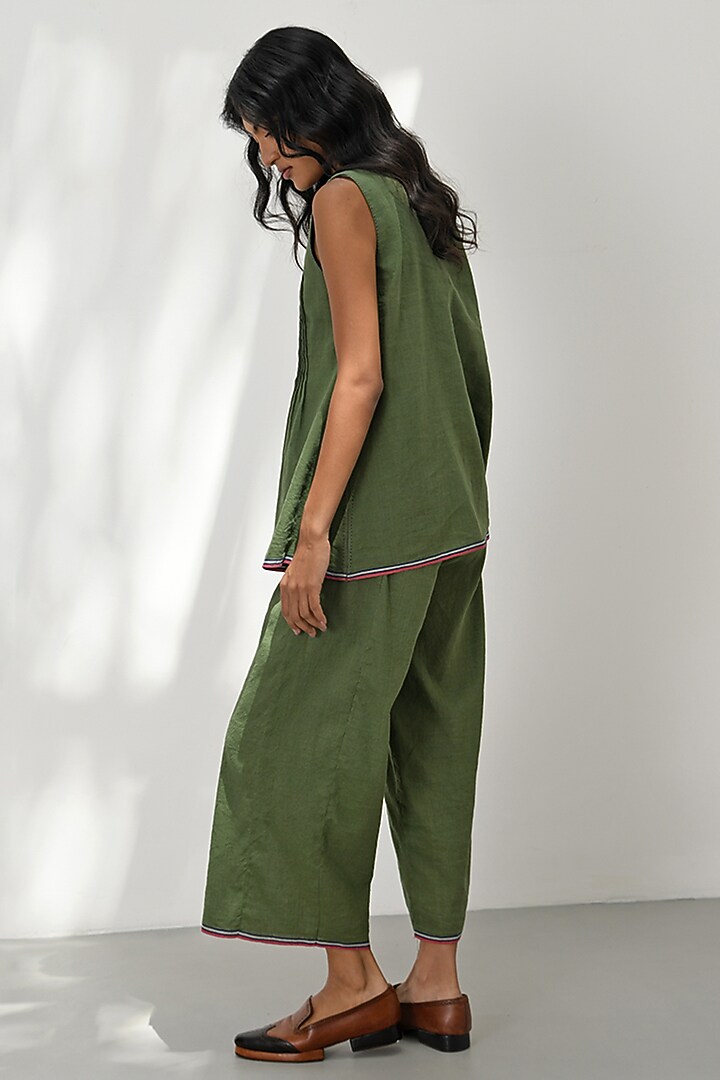 Olive Green Handloom Linen Top by Payal Pratap at Pernia's Pop Up Shop