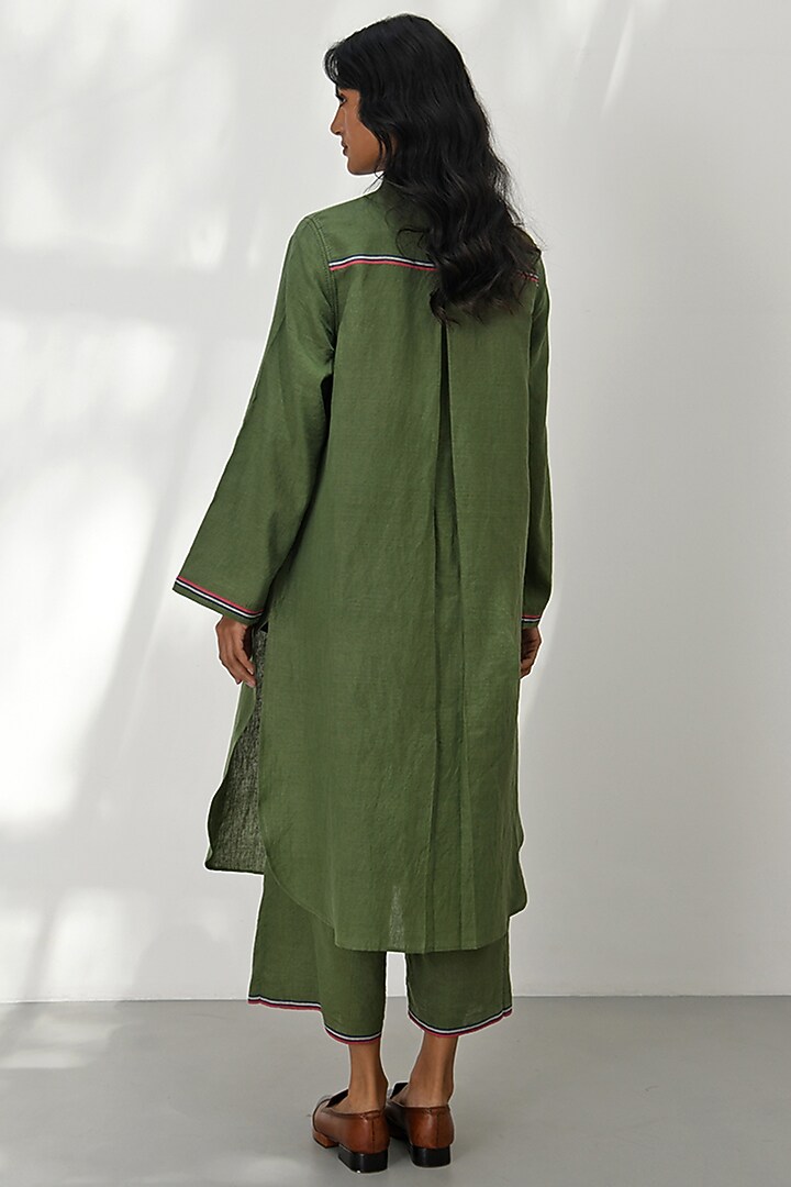 Olive Green Handloom Linen Tunic by Payal Pratap at Pernia's Pop Up Shop