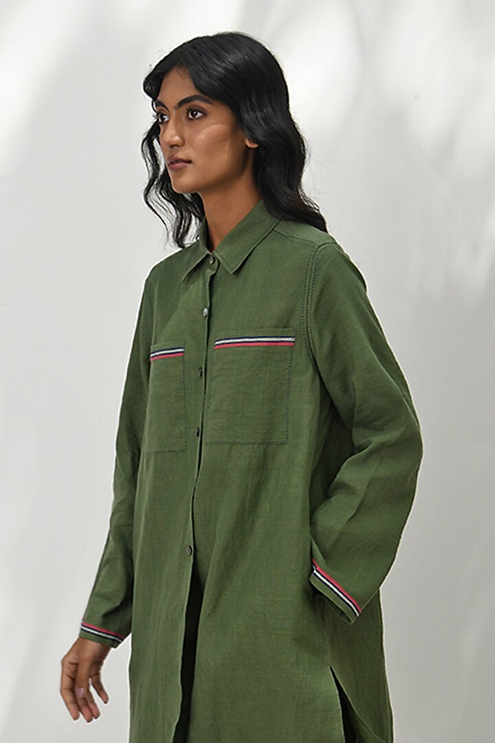 Olive Green Handloom Linen Tunic by Payal Pratap at Pernia's Pop Up Shop