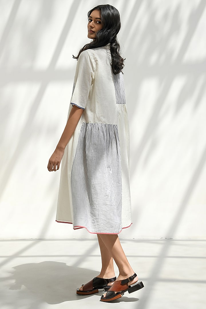 Ivory Handloom Cotton Patchwork Tiered Vacation Dress by Payal Pratap at Pernia's Pop Up Shop