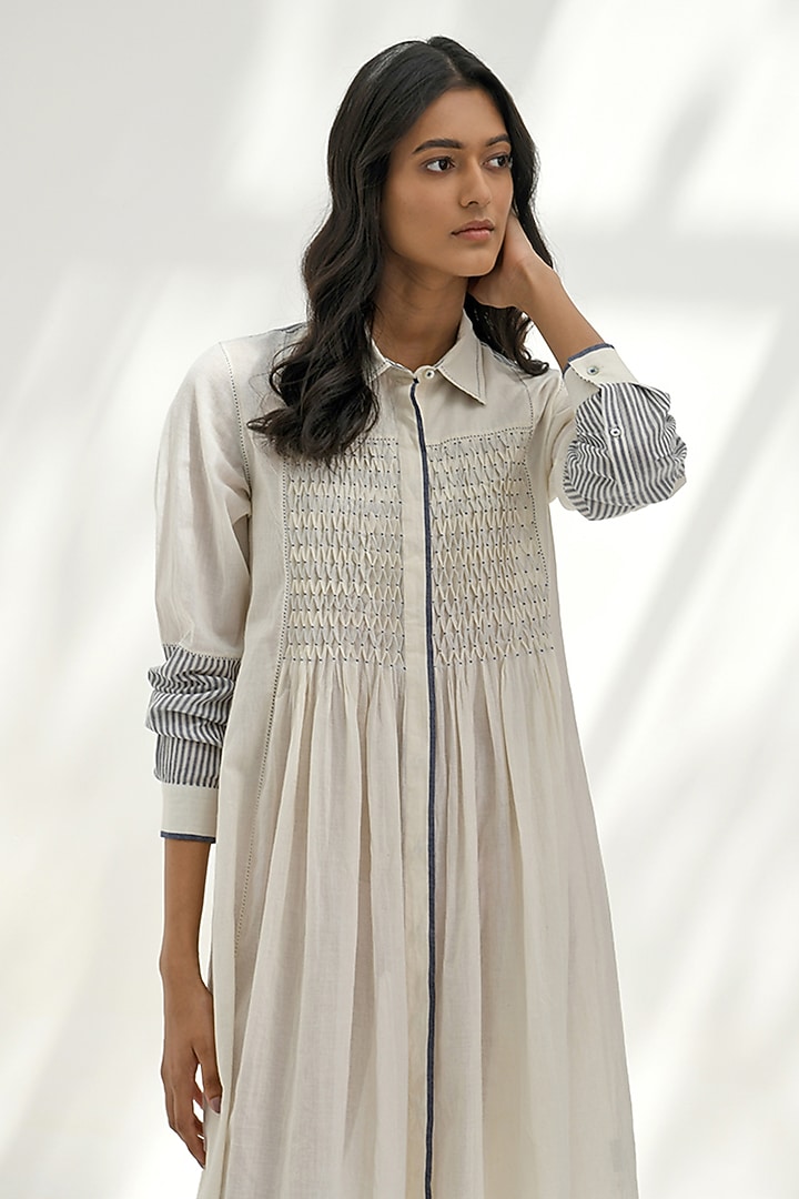 Ivory Handloom Cotton Vacation Dress by Payal Pratap at Pernia's Pop Up Shop