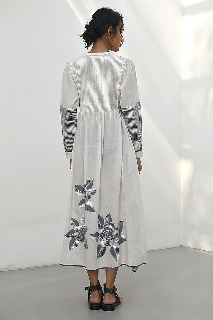 Ivory Handloom Cotton Applique Rose Work Maxi Cocktail Dress by Payal Pratap at Pernia's Pop Up Shop