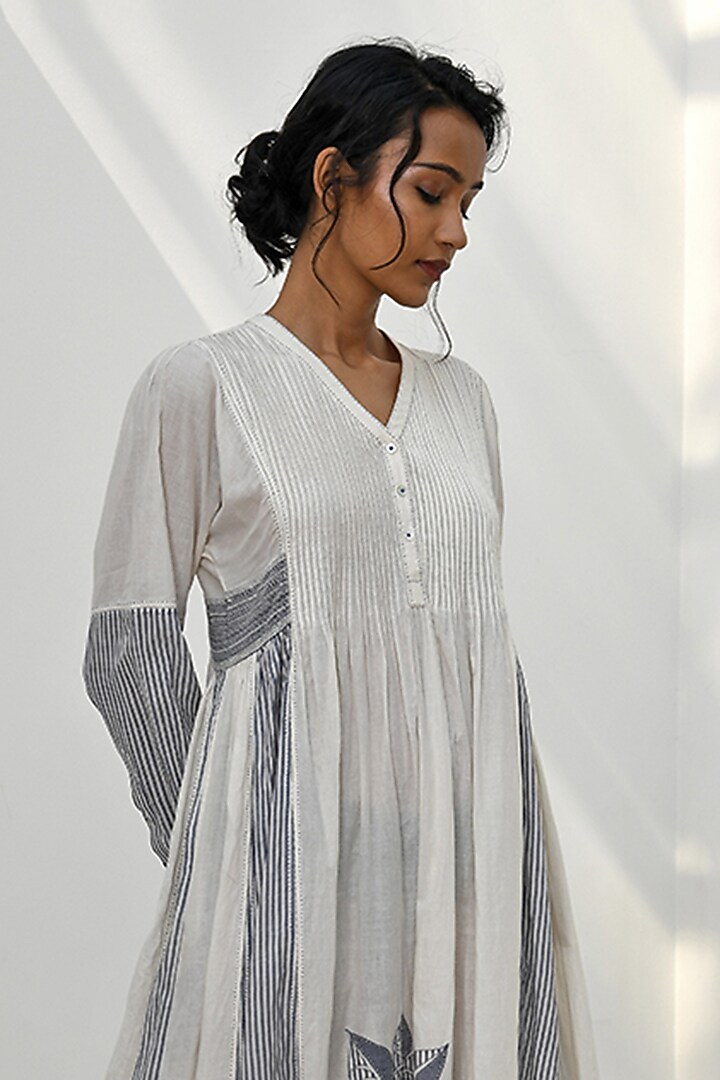 Ivory Handloom Cotton Applique Rose Work Maxi Cocktail Dress by Payal Pratap at Pernia's Pop Up Shop