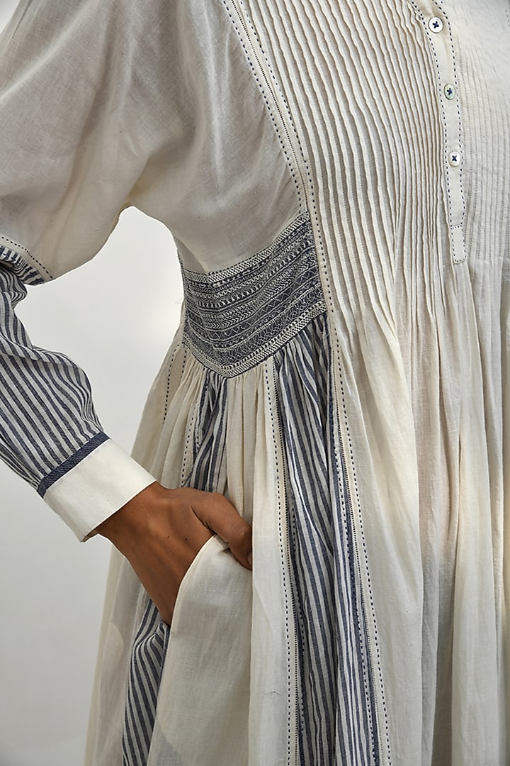 Ivory Handloom Cotton Applique Rose Work Maxi Cocktail Dress by Payal Pratap at Pernia's Pop Up Shop