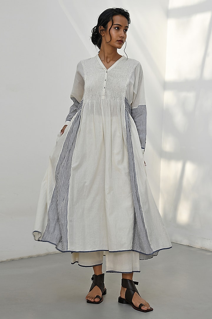 Ivory Handloom Cotton Pleated Dress by Payal Pratap at Pernia's Pop Up Shop