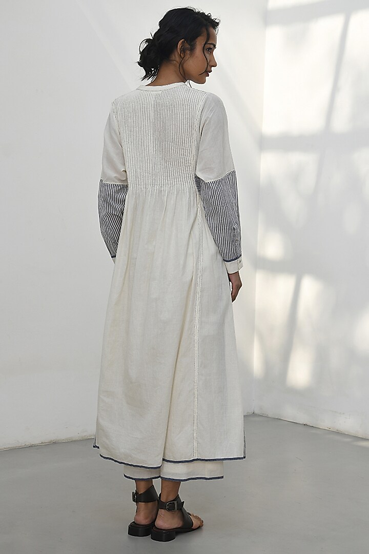 Ivory Handloom Cotton Pleated Vacation Dress by Payal Pratap at Pernia's Pop Up Shop