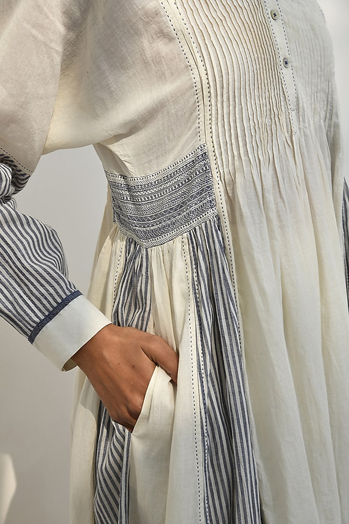 Ivory Handloom Cotton Pleated Vacation Dress by Payal Pratap at Pernia's Pop Up Shop