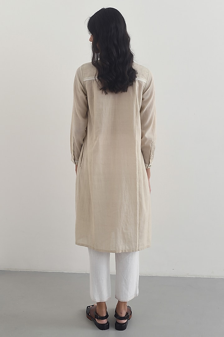 Beige Handloom Cotton Smocked Tunic by Payal Pratap at Pernia's Pop Up Shop