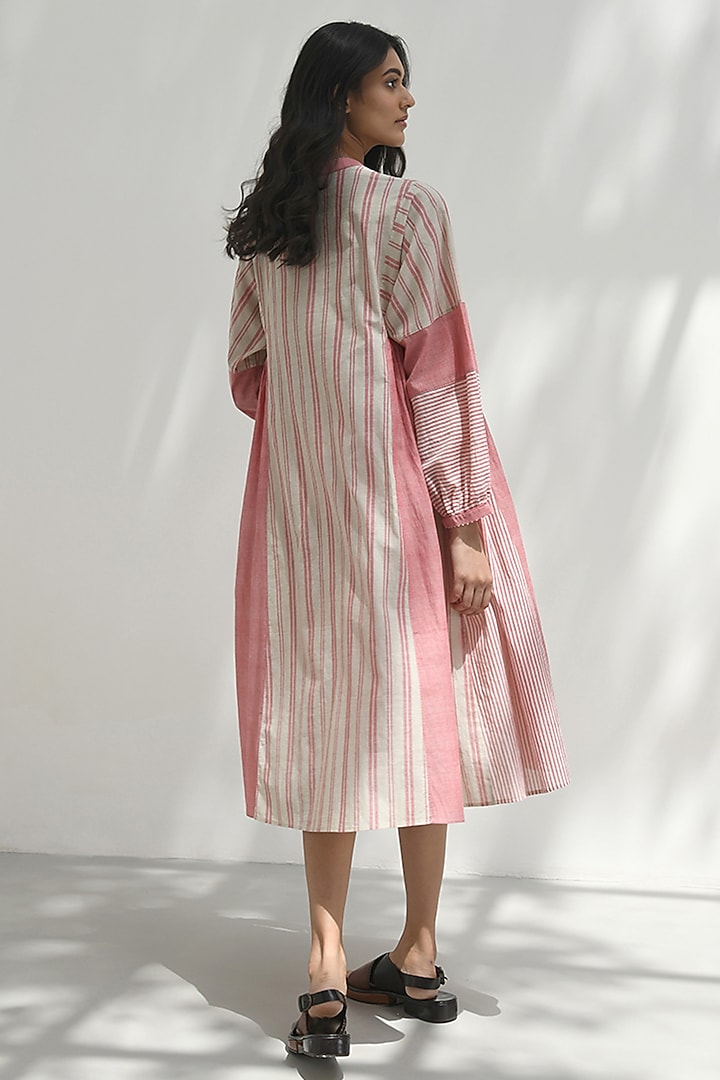 Pink Handloom Cotton Striped Midi Vacation Dress by Payal Pratap at Pernia's Pop Up Shop
