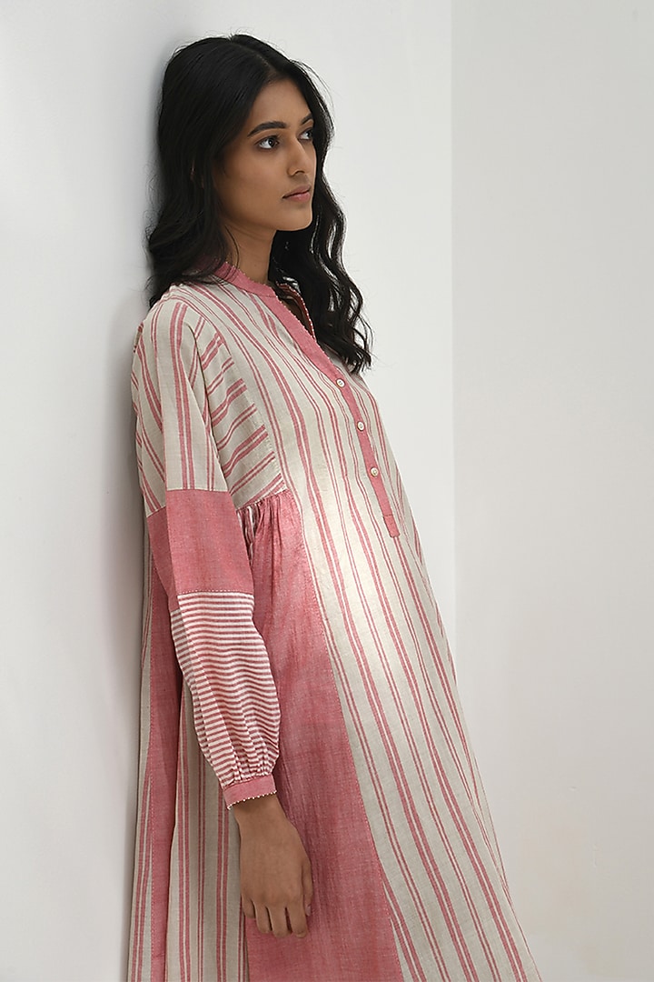 Pink Handloom Cotton Striped Midi Vacation Dress by Payal Pratap at Pernia's Pop Up Shop