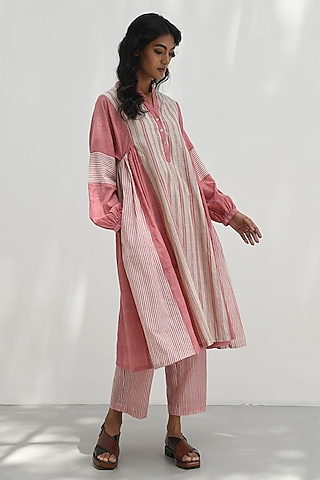 Pink Chambray Cotton Striped Tunic by Payal Pratap