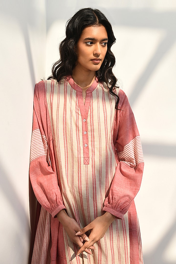 Pink Chambray Cotton Striped Tunic by Payal Pratap at Pernia's Pop Up Shop