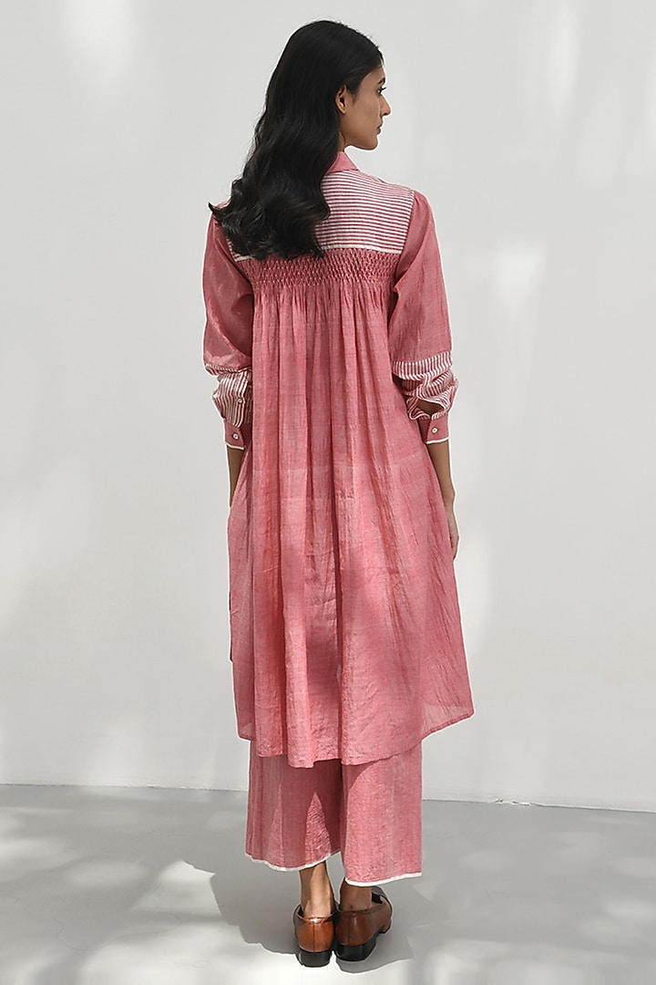 Pink Chambray Cotton Smocked Tunic by Payal Pratap at Pernia's Pop Up Shop